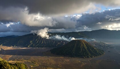Bromo mountain under a dramatic sky view