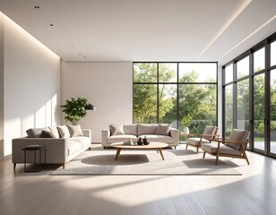 Fototapeta premium Modern living room with sunlit views