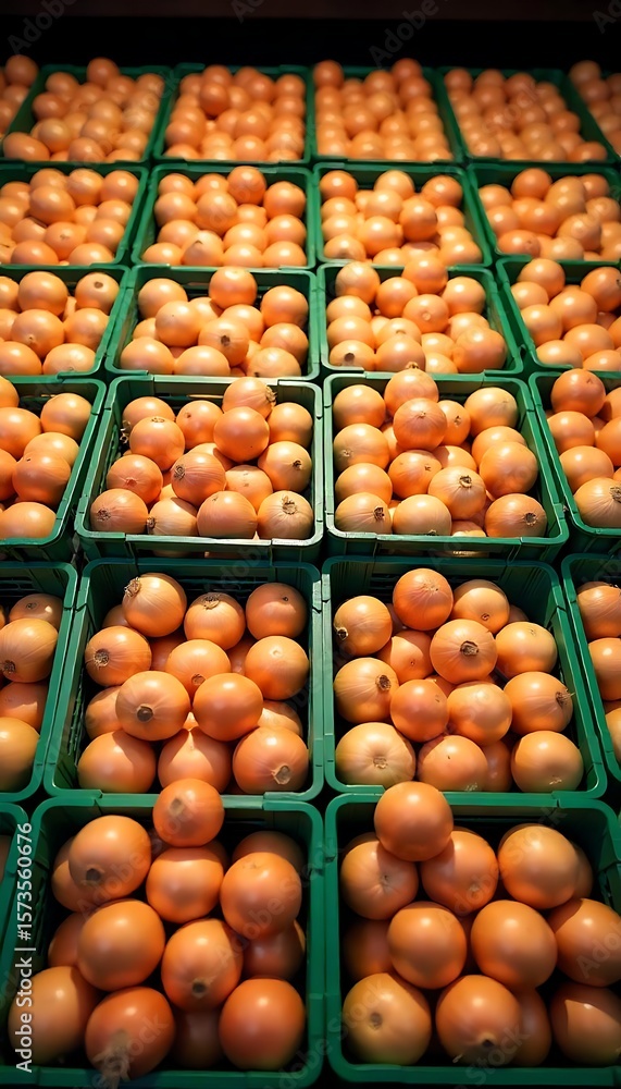 Poster generative ai abundant display of vibrant oranges neatly stacked in green crates fresh citrus