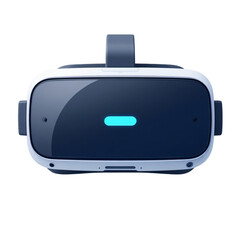 White and dark grey virtual reality headset with a light blue indicator