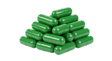 3d Rendering Green Capsules Stacked for Medication Health and Supplement