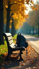 Abandoned Backpack on Park Bench Peaceful Aftermath of Bullying, Hopeful New Beginning