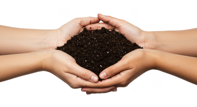 Isolated Image of Pair Hands Soil Nurturing Earth Conservation Transparent