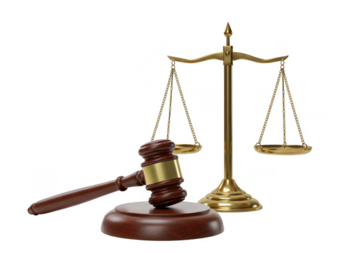 3D Rendering Golden Scales and Wooden Gavel Symbolizing Justice Illustration