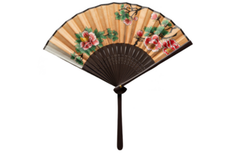 Isolated Image of Traditional Chinese Folding Fan with Floral Design