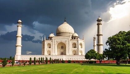 Naklejka premium Majestic Taj Mahal under monsoon clouds