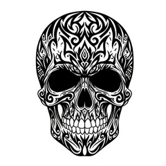 Fototapeta premium Skull Tribal Art Illustration with Black Ornamental Decoration Design