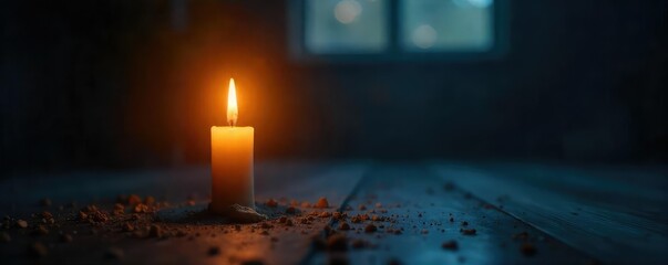 Single Candle Flame Illuminates Dark Room, Ethereal Light and Shadows, Hope, Faith, Inner Peace, Calm, Spiritual Awakening, Yoga