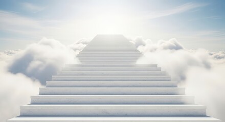 White Staircase Leading to Bright Sunlight in Cloudscape Sky