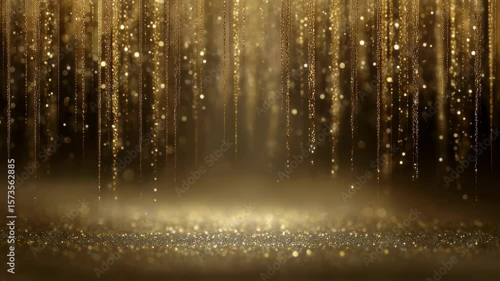 Poster a soft radiant shower of gold glitter appears twinkling with light as it meanders softly downwards. 
