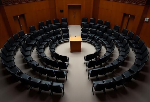 Generative AI Curved seating arrangement in a quiet meeting space