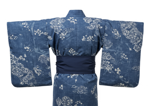 Isolated Kimono Illustration Blue White Patterned Japanese Clothing Style