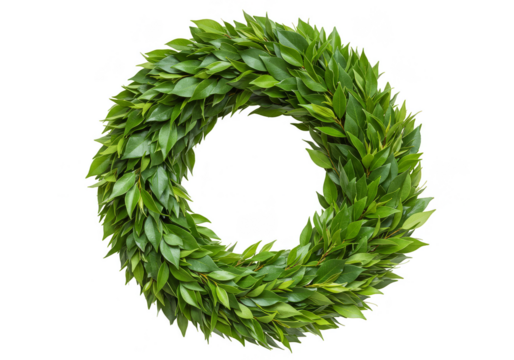 Isolated Laurel Wreath with Green Leaves Decoration on Transparent Background