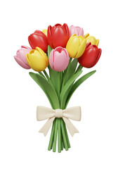 3d Rendering of Bouquet of Tulips Floral Gift with Transparent Background