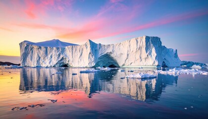 Iceberg at sunset over water
