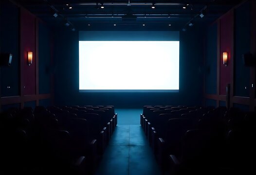 Generative AI Empty cinema hall with bright screen awaiting film premiere