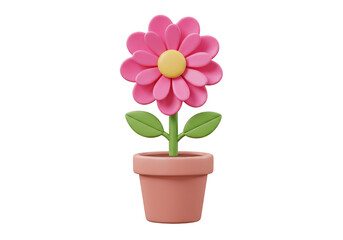 3d Rendering of Pink Flower in Pot with Transparent Background