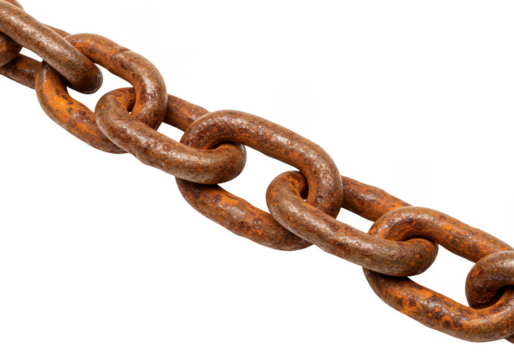 Isolated Macro Rusty Chain on Transparent Background in Full Detail