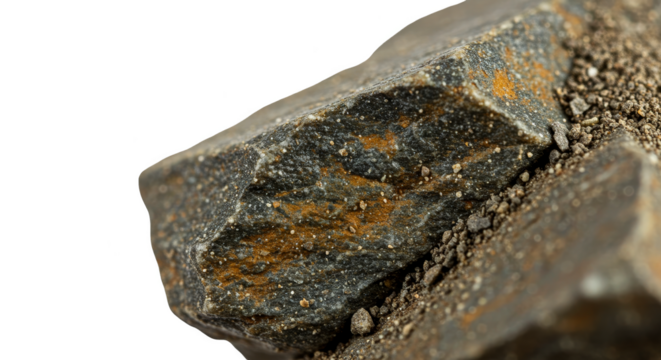 Isolated Macro Shot of Metallic Iron Mineral Crystal Transparent Background