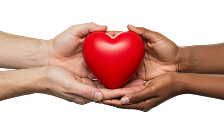Obraz premium Symbolic Heart Held by Diverse Hands Representing Love and Care PNG