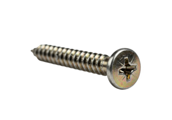 Isolated Metal Silver Screw Hardware Fastener on Transparent Background