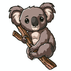 Obraz premium Cute Cartoon Koala Holding Onto a Branch