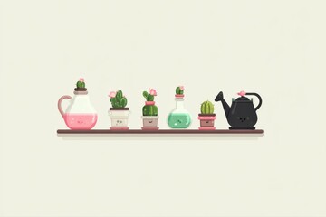 A shelf filled with a variety of plants and pots, creating a beautiful urban gardening display on a rooftop.
