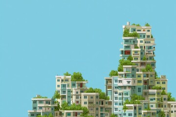 A modern skyscraper adorned with a lush rooftop garden, showcasing urban gardening and sustainable architecture.