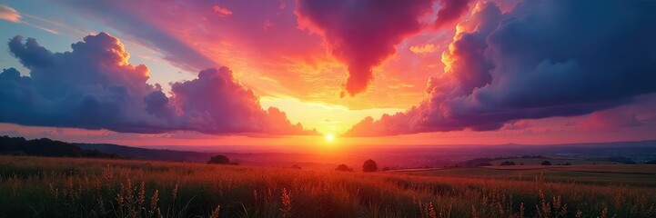 Breathtaking Sunrise Panorama Vibrant Hues Illuminate Tranquil Post-Storm Landscape