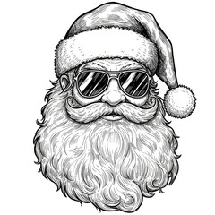 Illustration of Santa Wearing Sunglasses with Christmas Hat and Beard