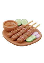 Illustration of Satay Skewers with Peanut Sauce Onions and Cucumbers