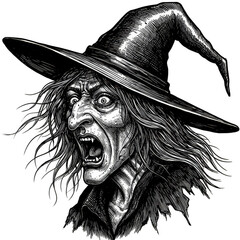 Illustration Of Scary Witch Woman Wearing Pointed Hat On Transparent