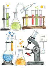 Illustration of Scientific Laboratory Equipment Test Tubes and Microscope