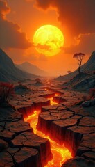 Scorched Earth A Desolate Landscape Illustrating Climate Change Catastrophe