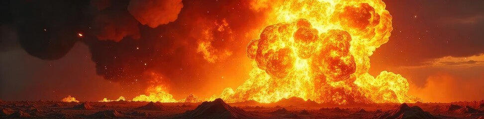 Fiery Explosion Dramatic Close-Up of Intense Heat and Chaotic Energy, Perfect for Illustrating Destruction, Power, Disaster Aftermath, or Apocalyptic Scenes.
