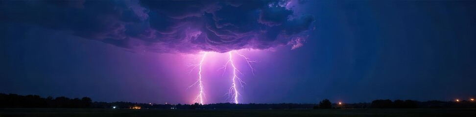 Dramatic Lightning Strike Illuminates Night Sky During Powerful Thunderstorm - Raw Power of Nature