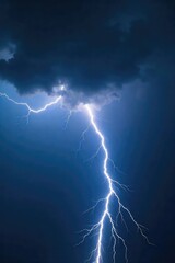 Dramatic Lightning Bolt Striking Dark Stormy Sky Powerful Nature Photography Ideal for Backgrounds and Graphic Design Projects