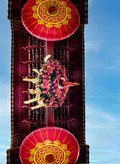 Chinese lanterns and ornaments in Chinatown Melbourne, an ethnic enclave with laneways, alleys and...