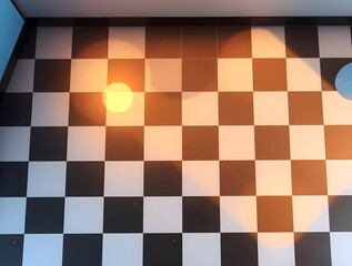 Checkerboard Floor with Warm Lighting