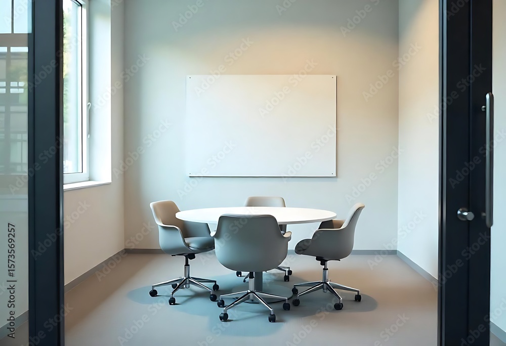 Poster generative ai minimalist empty modern meeting room with whiteboard and table