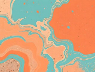Abstract Fluid Art: Coral and Teal Swirls