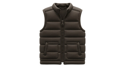 Isolated Padded Brown Vest Sleeveless Apparel for Winter Season Wear