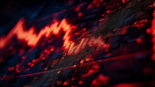 Closeup of a digital trading screen displaying alarming downward trends and red arrows emphasizing the impact of economic instability on investors decisions in a highstakes environment.