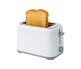 Modern White Toaster with Toasted Bread, Isolated on Transparent and White Background