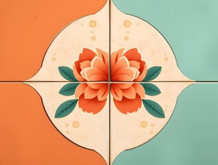 Elegant Floral Tile Design: A Symphony of Peach, Teal, and Cream