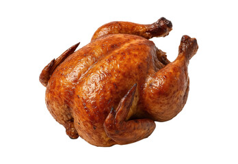 Whole Roasted Chicken, Golden Brown and Crispy Skin, Isolated on Transparent and White Background
