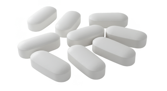 Isolated Pharmaceutical White Pills Medication with Transparent Background