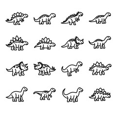 Dinosaurs in various poses, white isolate background