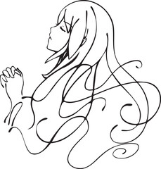 願いを込める女性の横顔シンプル線画イラスト