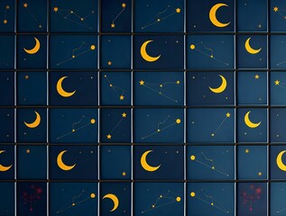 Night Sky Tile Pattern: Crescent Moons and Constellations